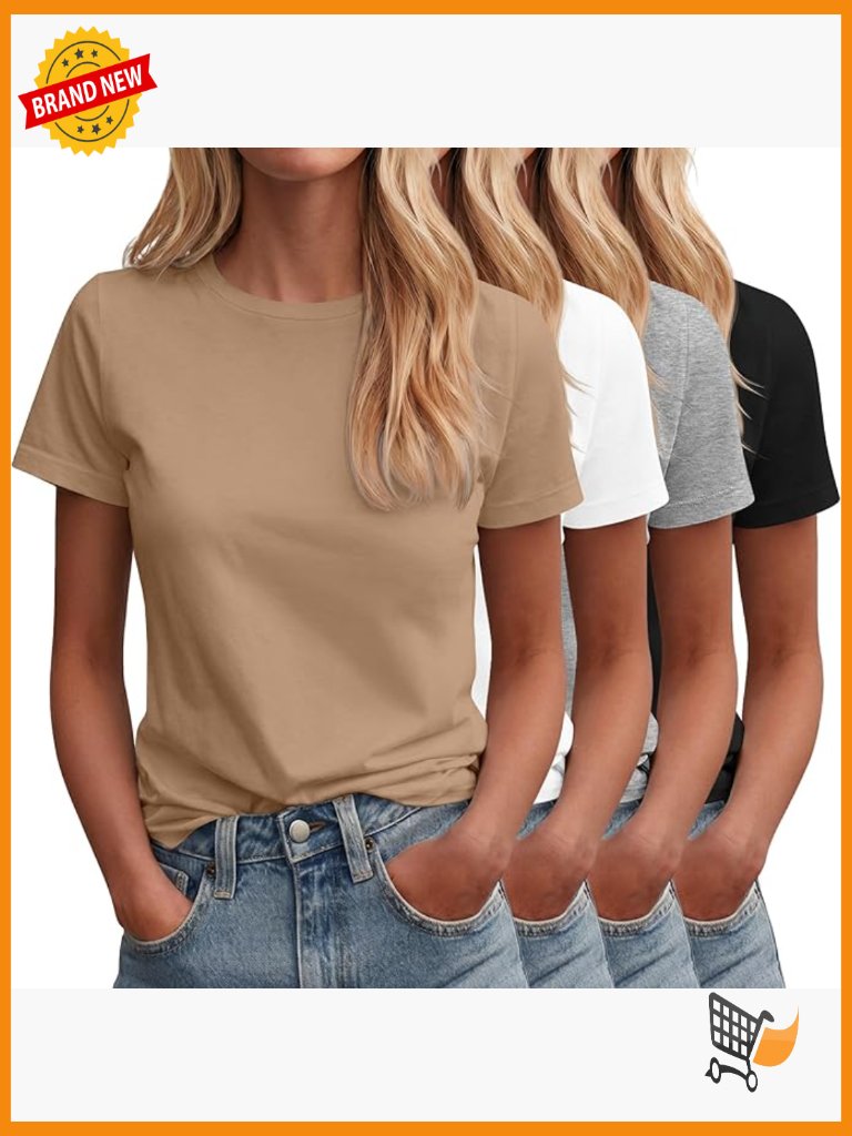 4 Pack Women's Crew Neck T Shirts Short Sleeve Loose Fit Basic Tees